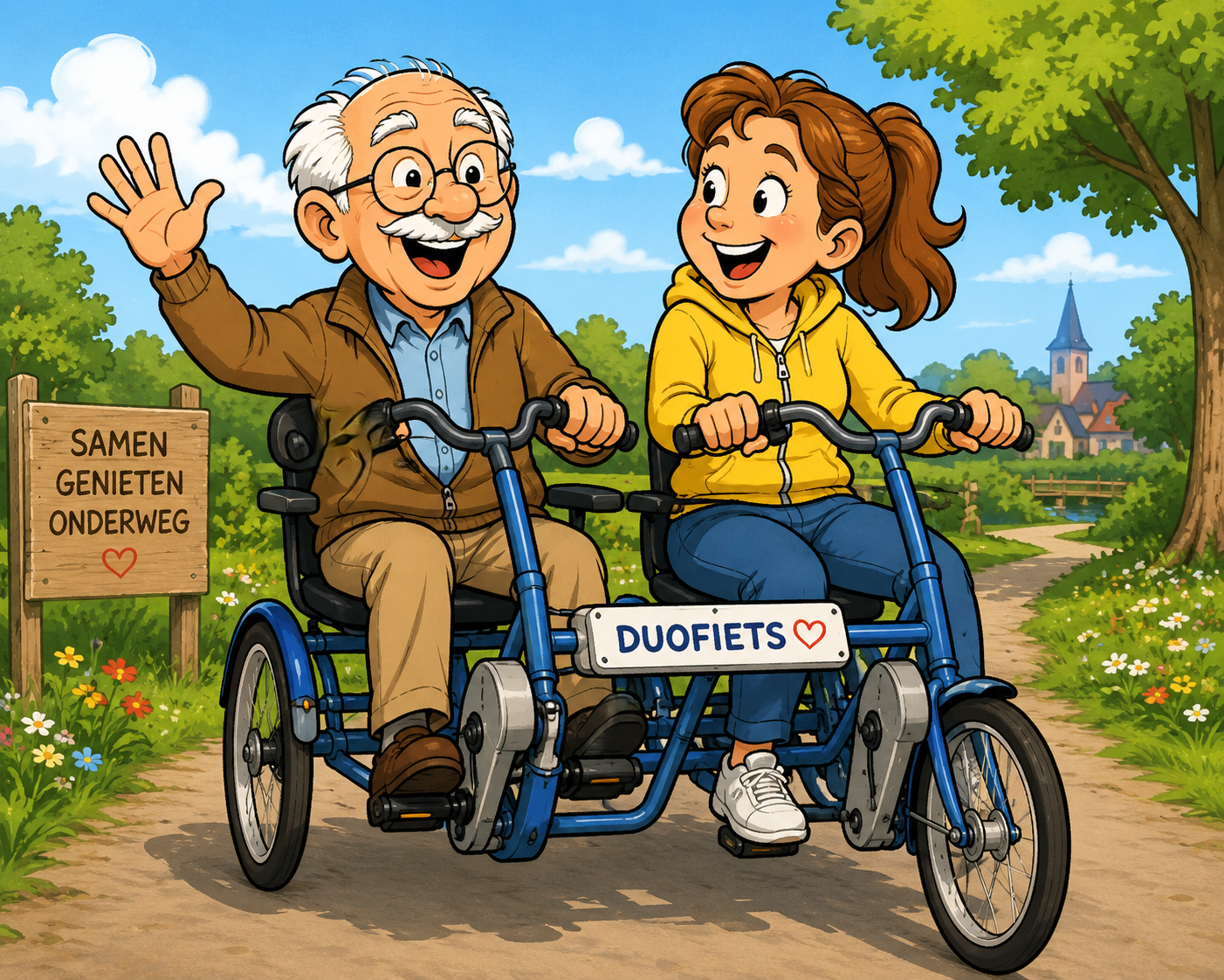 Fietsen in de prachtige natuur samen op een duofiets